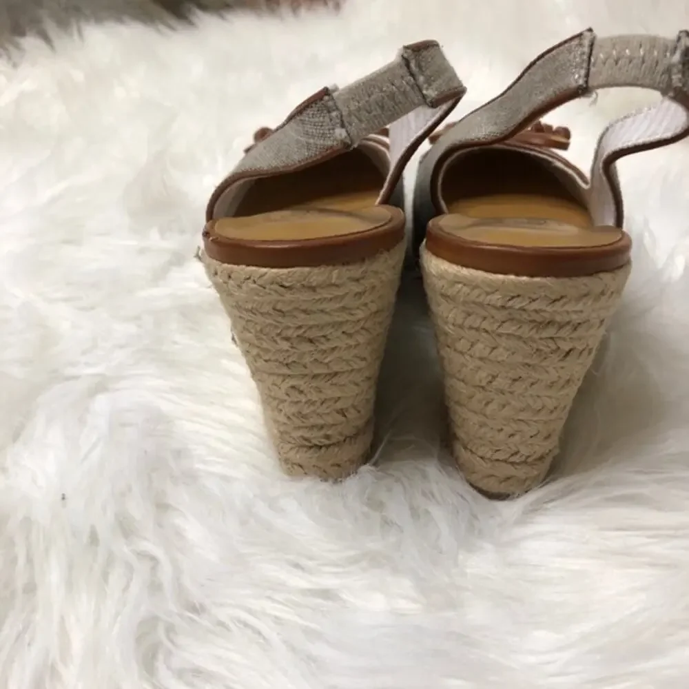 Bass Metallic Grey‎ Bow Wedge Espadrille Size 7